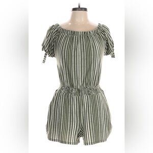 Derek heart Striped Olive Green and white Short Romper Sz XL